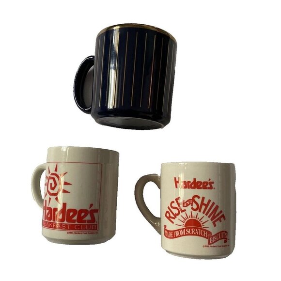 Vintage Hardees Logo Coffee Mugs Set Of 3 Breakfast Club & Rise And Shine Design - Picture 4 of 10